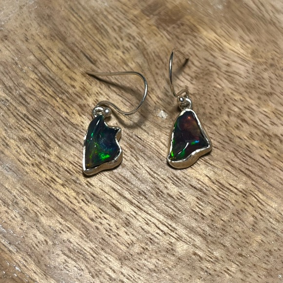 Black Ethiopian Opal Raw Form 925 Sterling Silver Earrings - Picture 5 of 12